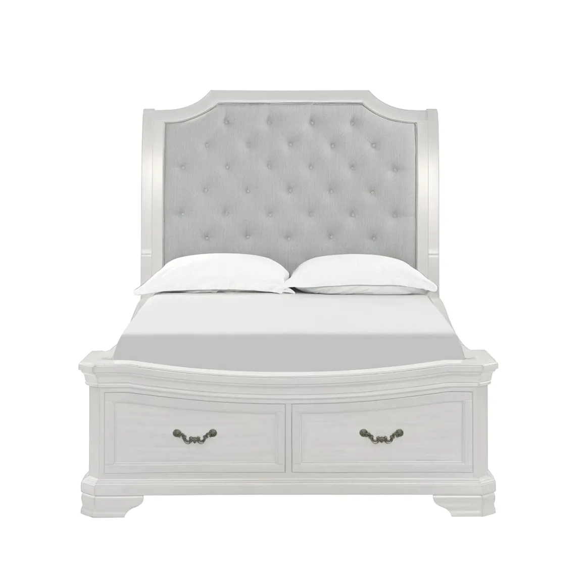 Lyndhurst Sleigh Bed W/ Storage, Dresser, Mirror & Nightstand In Vintage White, Queen