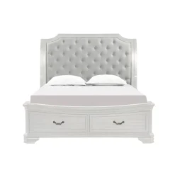 Lyndhurst Sleigh Bed W/ Storage, Dresser, Mirror & Nightstand In Vintage White, Queen