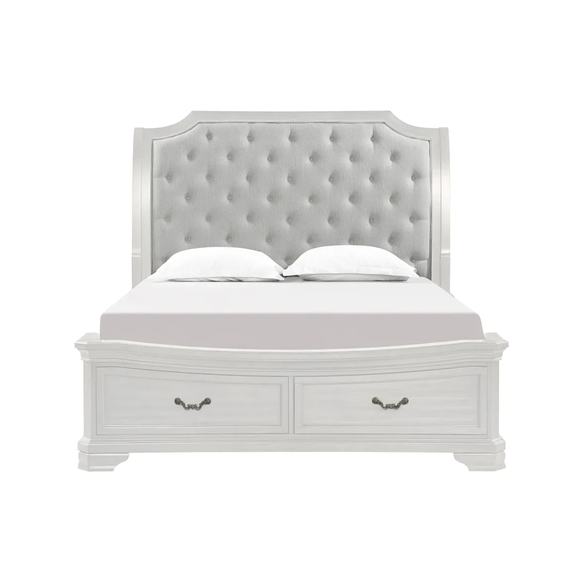 Lyndhurst Sleigh Bed W/ Storage, Dresser, Mirror & Nightstand In Vintage White, Queen