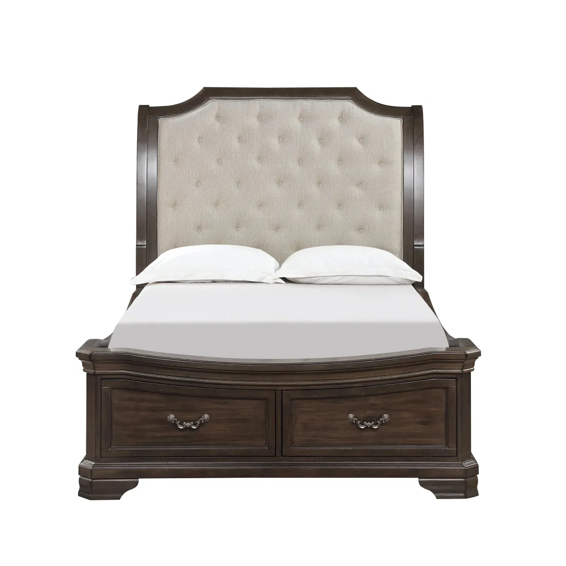 Lyndhurst Sleigh Bed W/ Storage, Dresser, Mirror & Nightstand In Vintage White, Queen