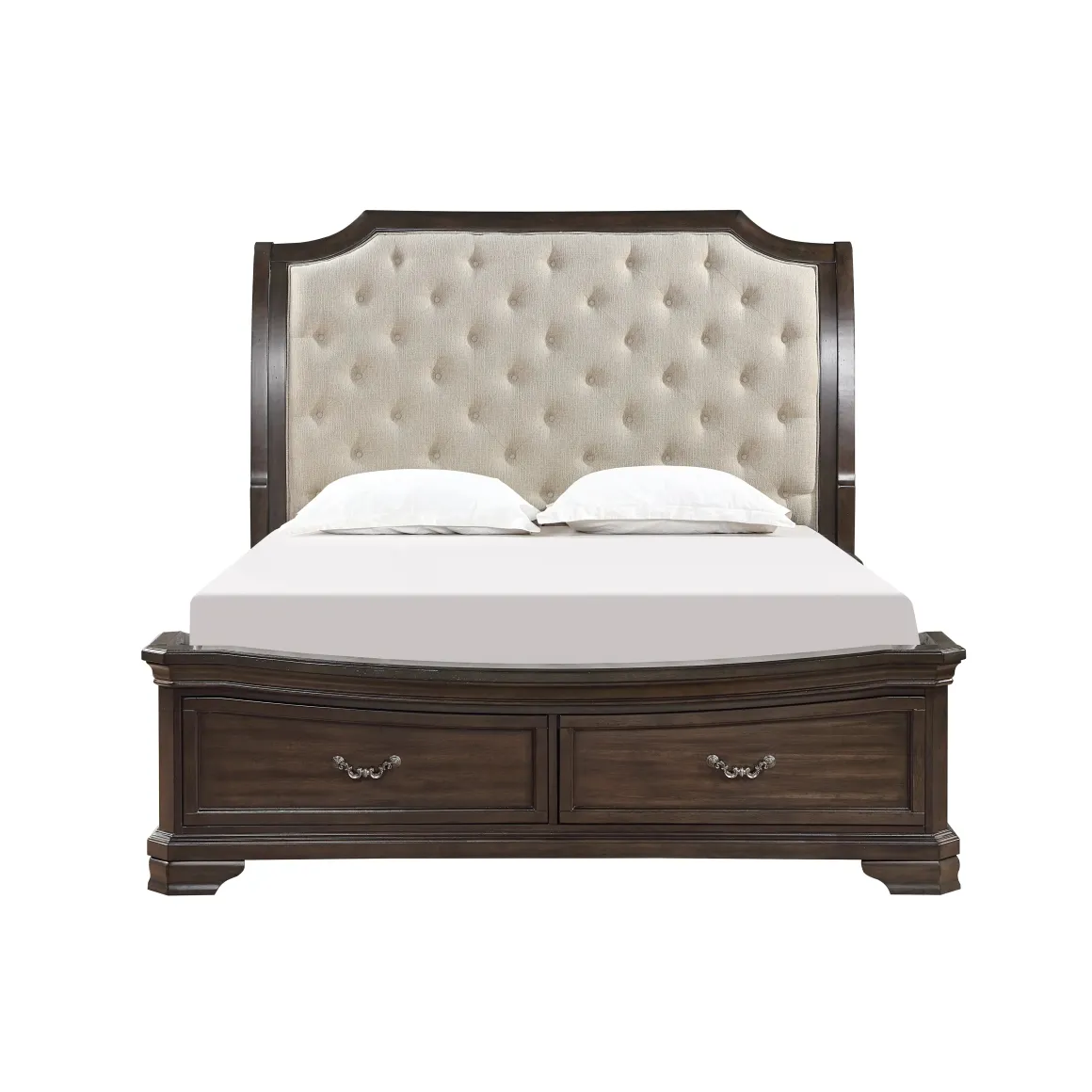 Lyndhurst Sleigh Bed W/ Storage, Dresser, Mirror & Nightstand In Vintage White, Queen