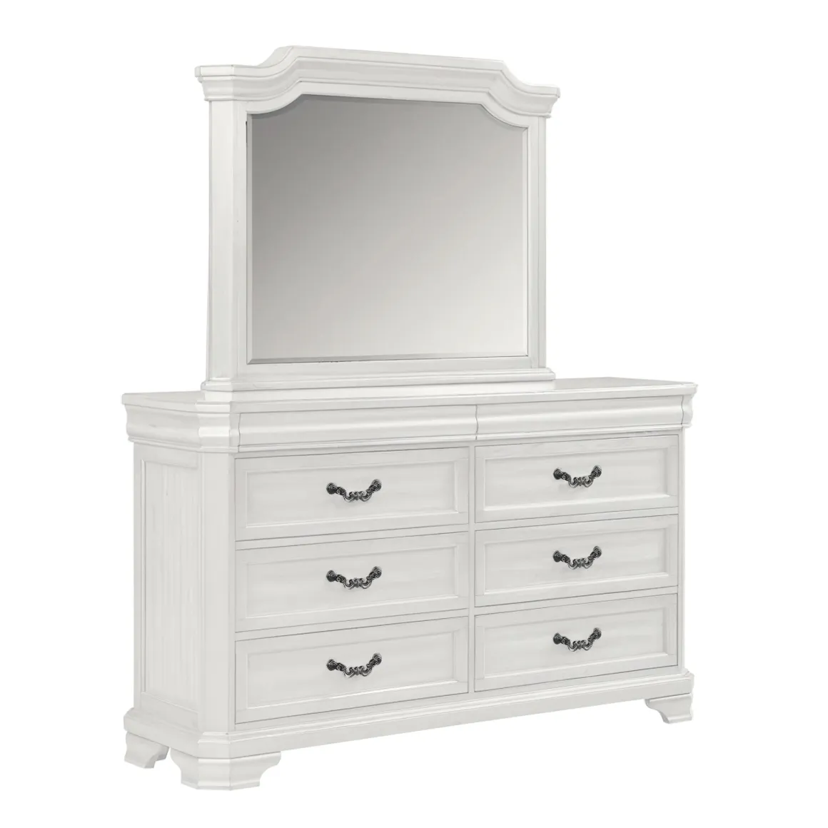 Lyndhurst Sleigh Bed W/ Storage, Dresser, Mirror & Nightstand In Vintage White, Queen