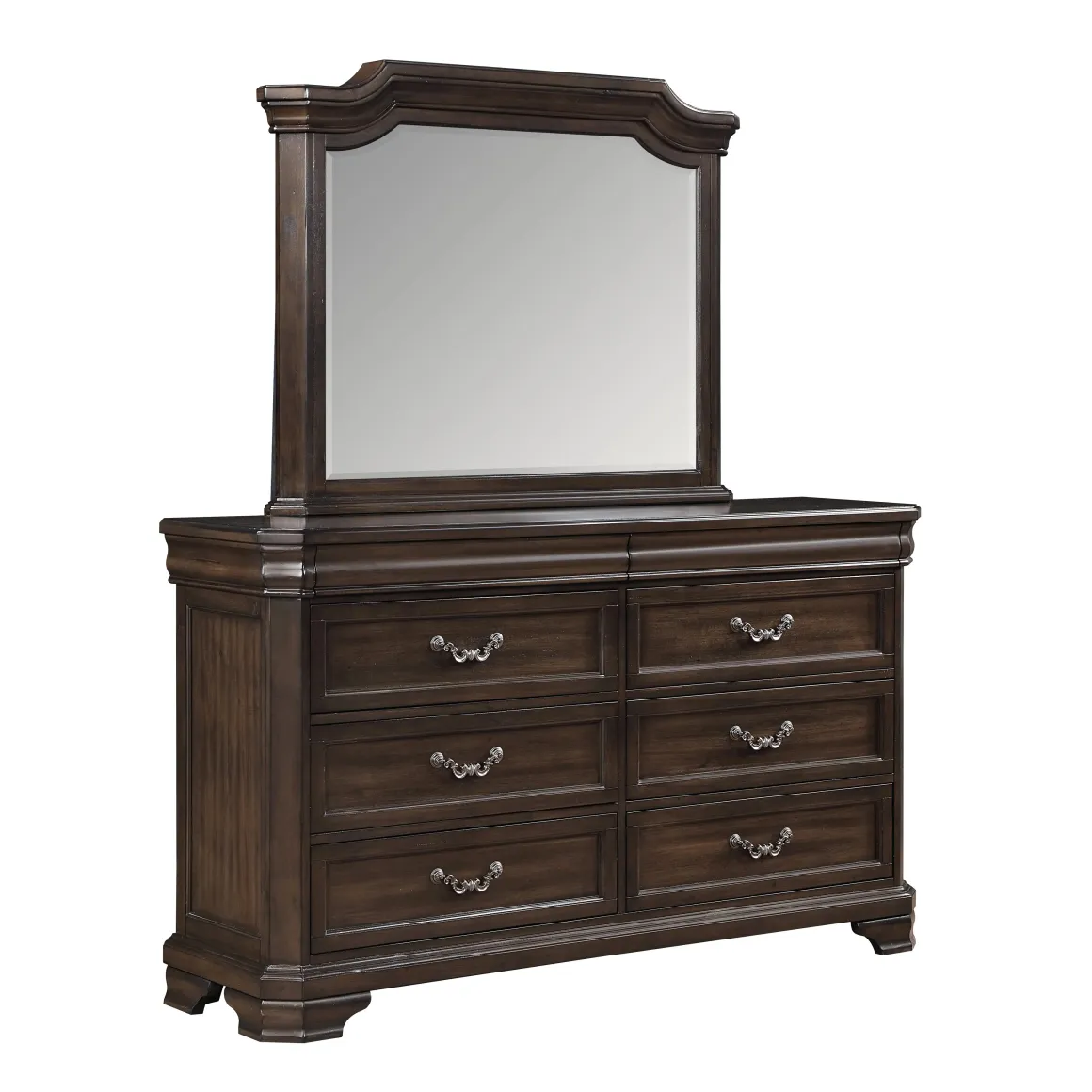 Lyndhurst Sleigh Bed W/ Storage, Dresser, Mirror & Nightstand In Vintage White, Queen