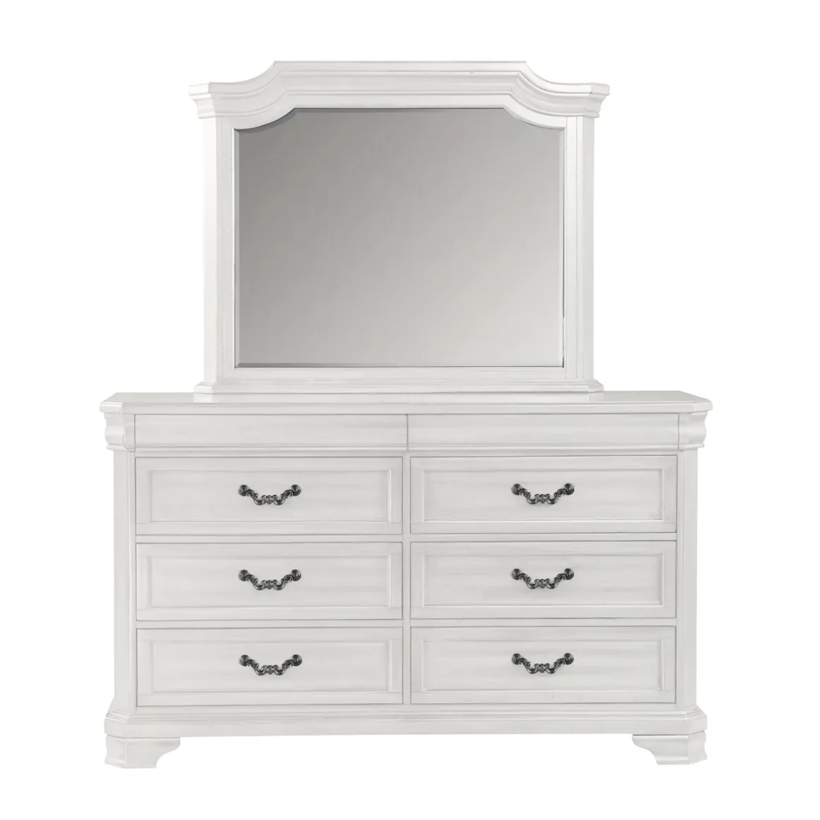 Lyndhurst Sleigh Bed W/ Storage, Dresser, Mirror & Nightstand In Vintage White, Queen