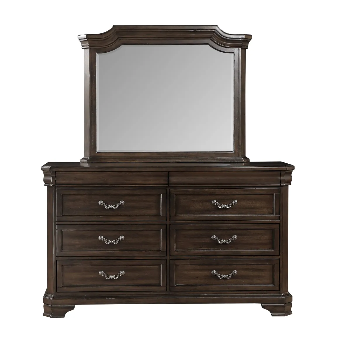 Lyndhurst Sleigh Bed W/ Storage, Dresser, Mirror & Nightstand In Vintage White, Queen