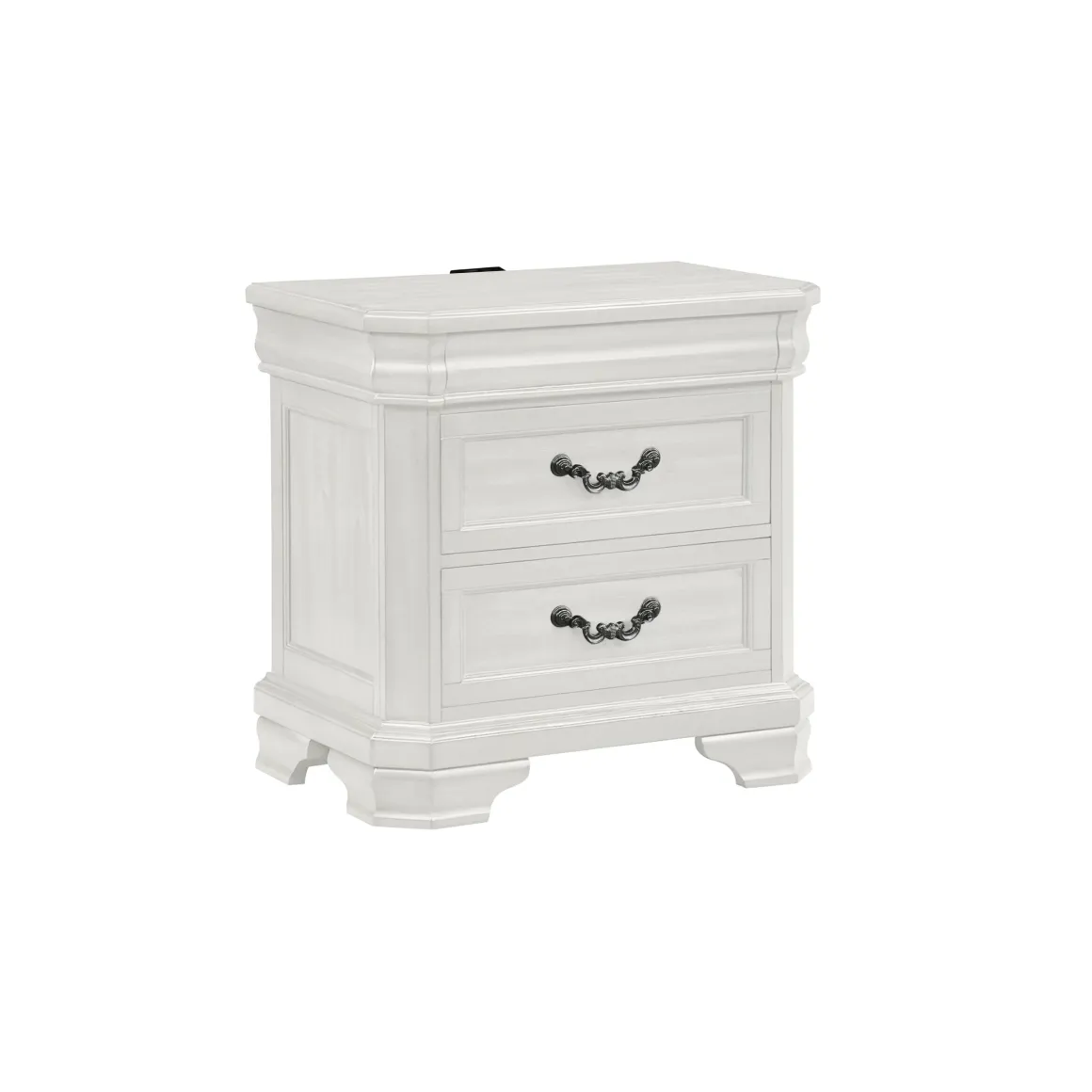 Lyndhurst Sleigh Bed W/ Storage, Dresser, Mirror & Nightstand In Vintage White, Queen