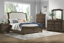 Lyndhurst Sleigh Bed W/ Storage, Dresser, Mirror & Nightstand In Vintage White, Queen