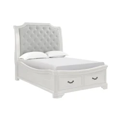 Lyndhurst Sleigh Bed W/ Storage, Dresser, Mirror & Nightstand In Vintage White, Queen