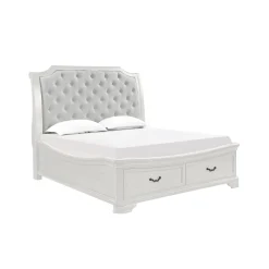 Lyndhurst Sleigh Bed W/ Storage, Dresser, Mirror & Nightstand In Vintage White, Queen