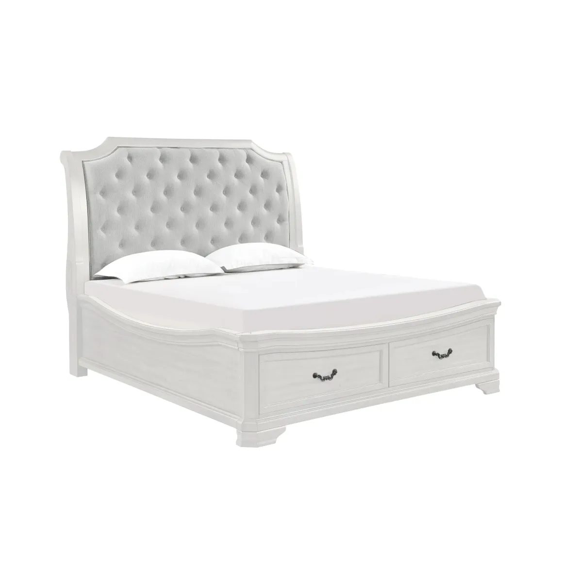 Lyndhurst Sleigh Bed W/ Storage, Dresser, Mirror & Nightstand In Vintage White, Queen