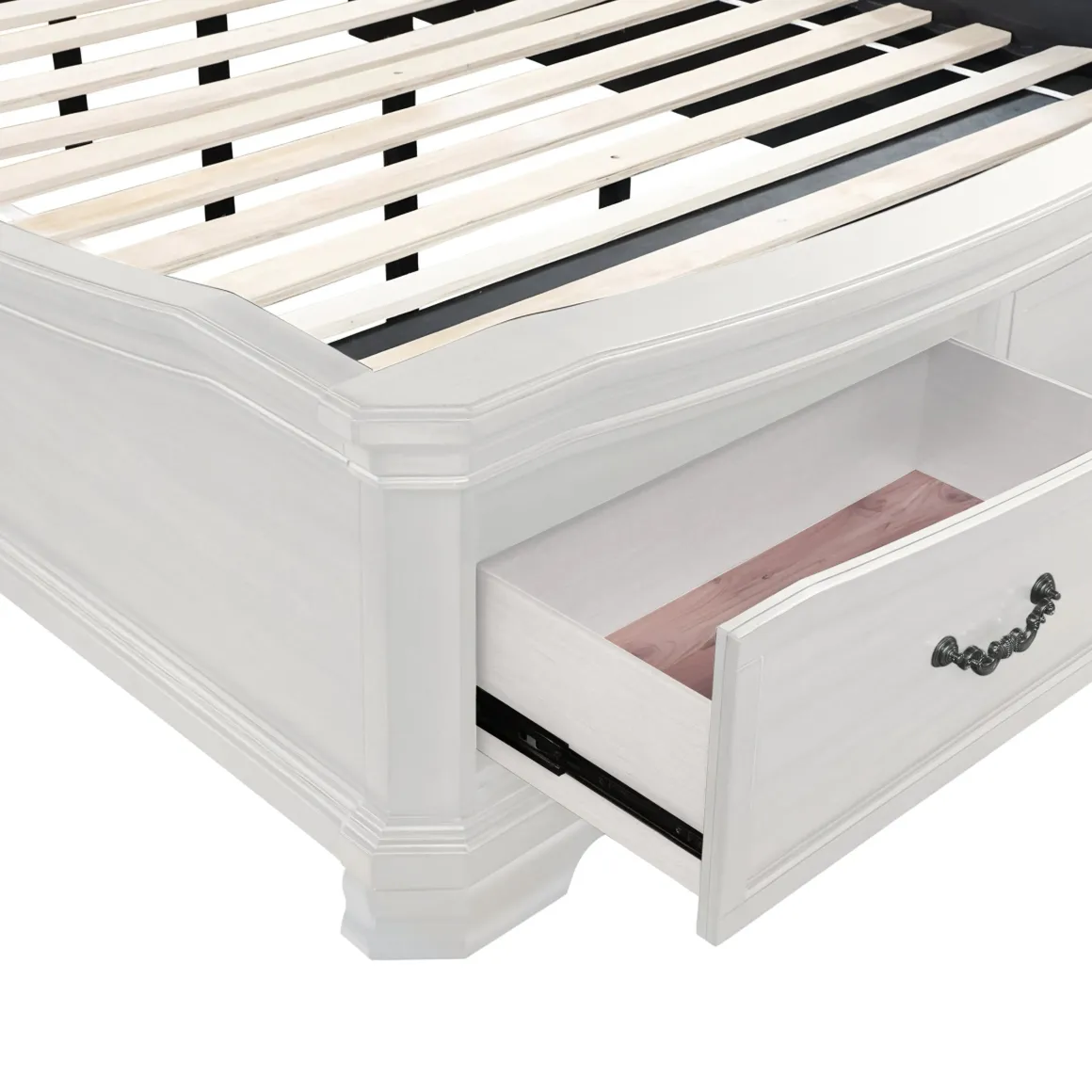 Lyndhurst Sleigh Bed W/ Storage In Vintage White, Queen