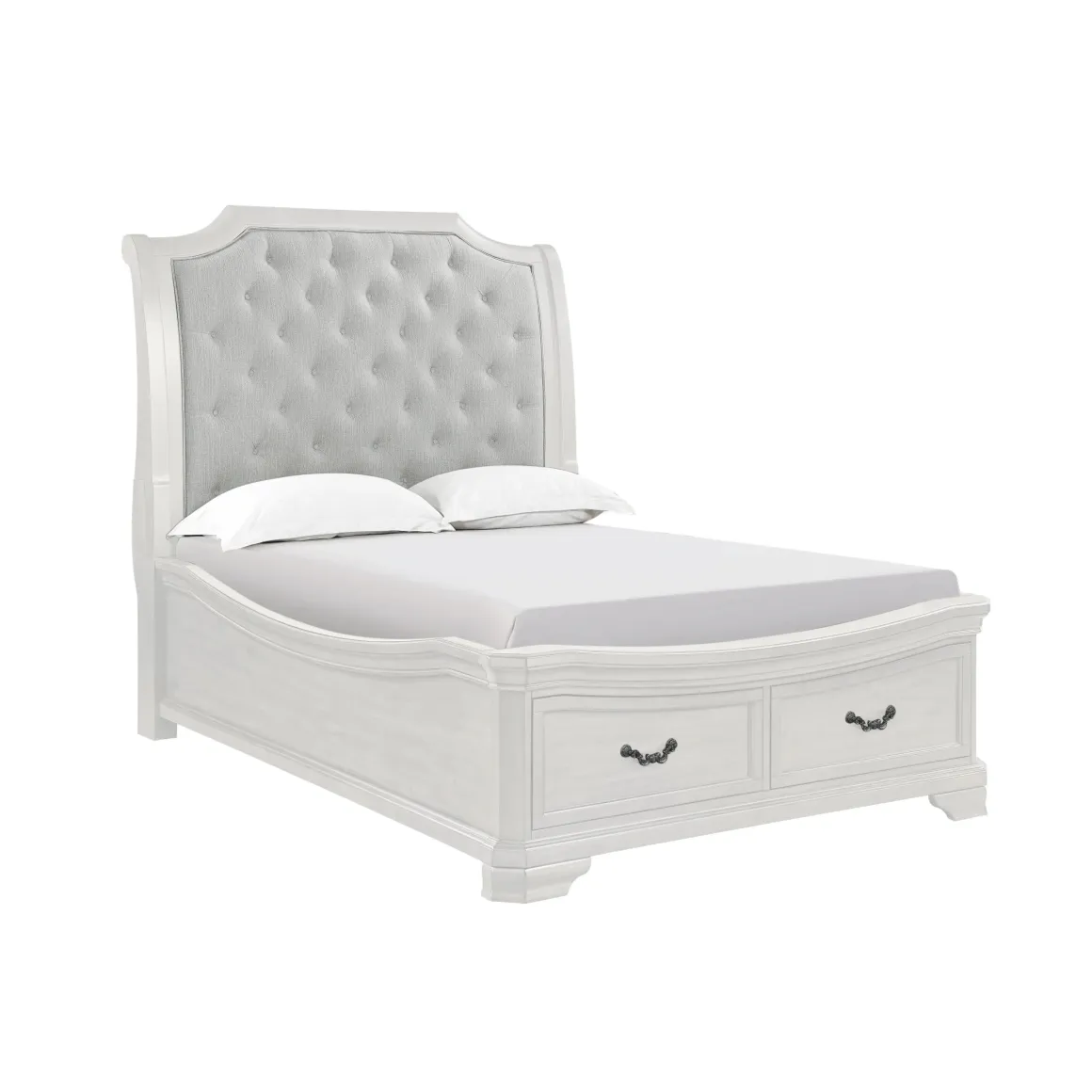 Lyndhurst Sleigh Bed W/ Storage In Vintage White, Queen