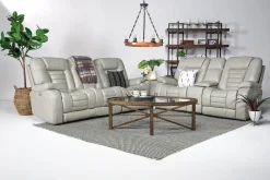 Malibu 3 Power Console Loveseat W/ Wireless Charger In Chocolate Leather