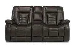 Malibu 3 Power Console Loveseat W/ Wireless Charger In Chocolate Leather