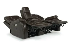 Malibu 3 Power Console Loveseat W/ Wireless Charger In Chocolate Leather