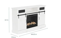 Manning Bluetooth Console W/ Fireplace Insert In White, 68 Inch