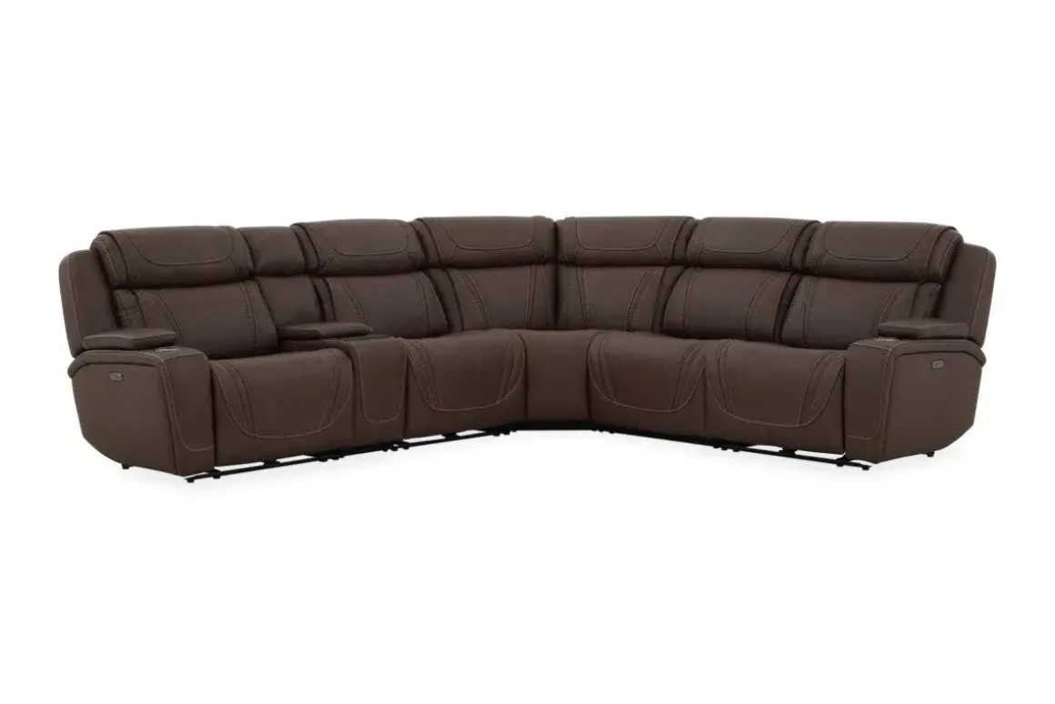 Max 6 Piece 2 Power Sectional In Aline Timber Leather