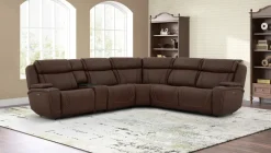 Max 6 Piece 2 Power Sectional In Aline Timber Leather