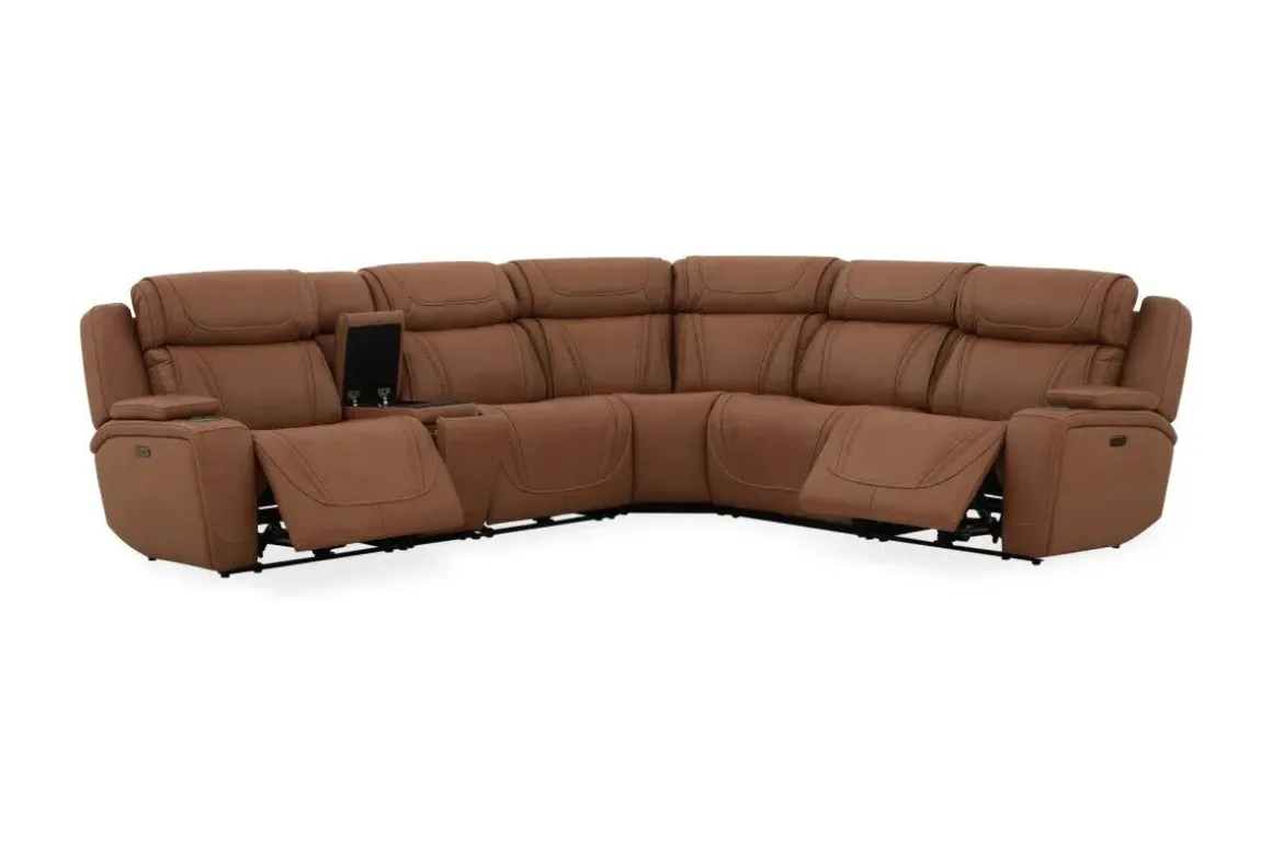 Max 6 Piece 2 Power Sectional In Aline Timber Leather