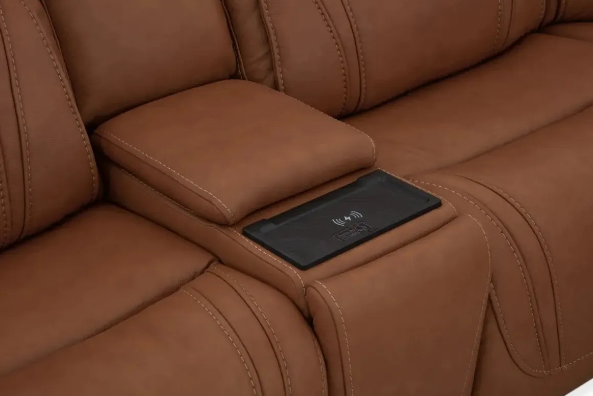 Max 6 Piece 2 Power Sectional In Aline Timber Leather