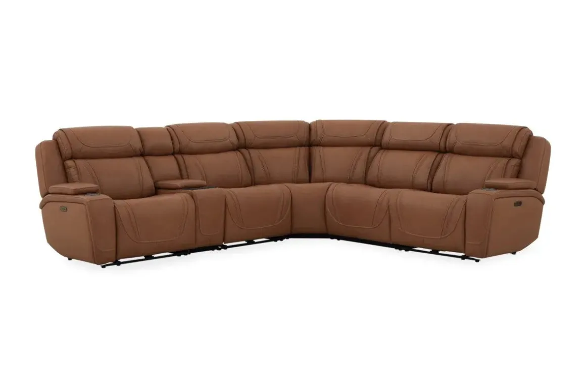 Max 6 Piece 2 Power Sectional In Aline Timber Leather