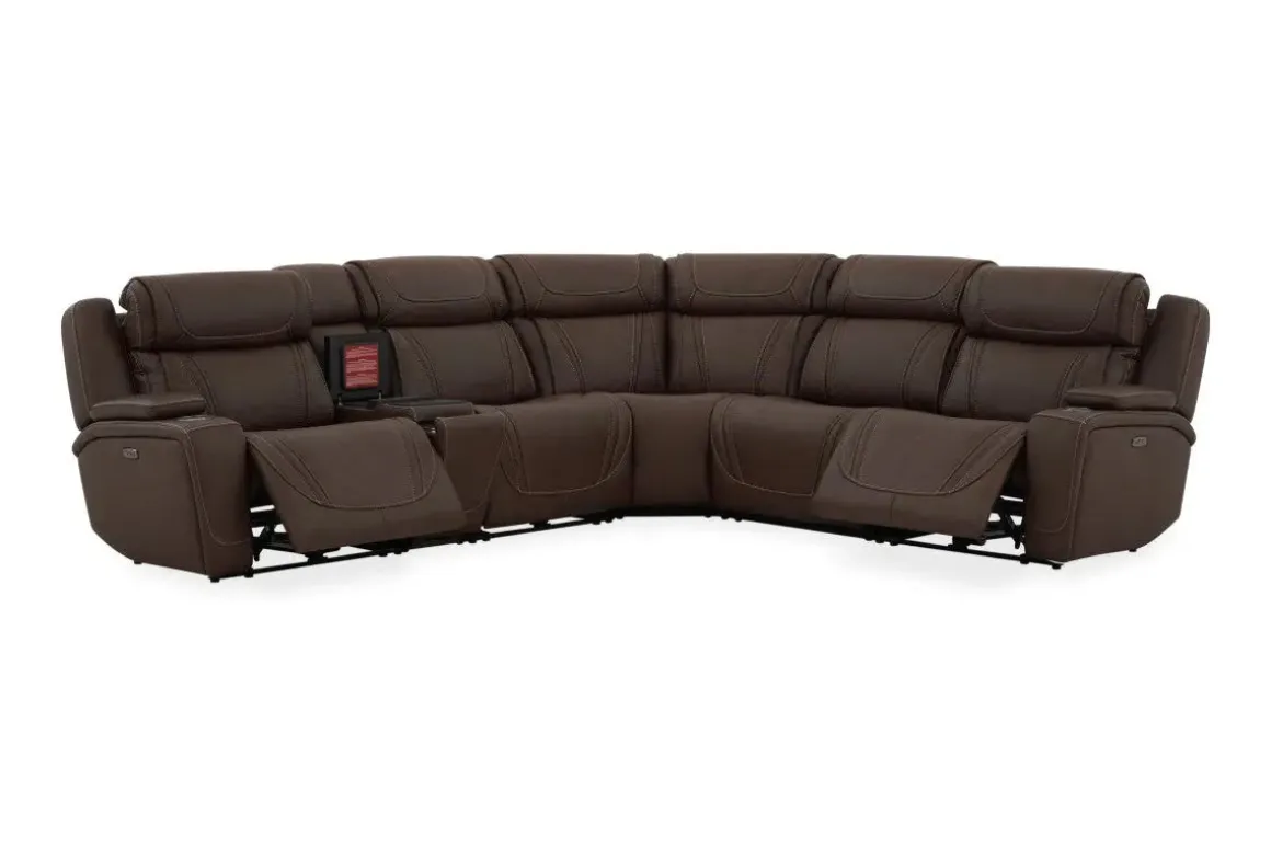 Max 6 Piece 2 Power Sectional In Aline Timber Leather