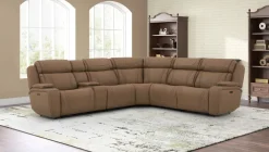 Max 6 Piece 2 Power Sectional W/ 2 Power Armless Recliner In Aline Timber Leather