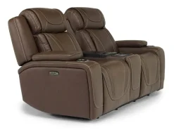 Max 2 Power Console Loveseat In Aline Timber Leather