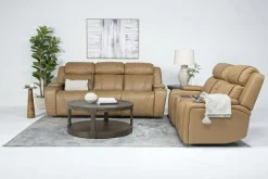 Max 2 Power Console Loveseat In Aline Timber Leather