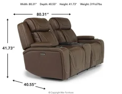 Max 2 Power Console Loveseat In Aline Timber Leather