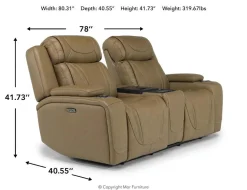 Max 2 Power Console Loveseat In Aline Timber Leather