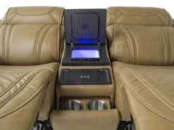 Max 2 Power Console Loveseat In Aline Timber Leather