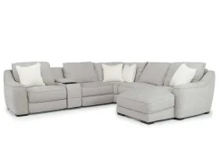 Mayflower 6 Piece 2 Power Chaise Sectional W/ Audio Console In Ashland Sand, Left Facing
