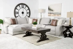 Mayflower 6 Piece 2 Power Chaise Sectional W/ Audio Console In Ashland Sand, Left Facing