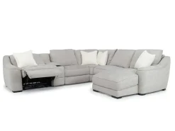 Mayflower 6 Piece 2 Power Chaise Sectional W/ Audio Console In Ashland Sand, Left Facing