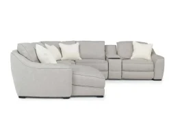 Mayflower 6 Piece 2 Power Chaise Sectional W/ Audio Console In Ashland Sand, Left Facing