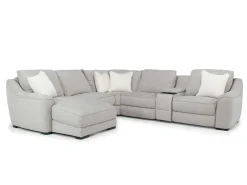 Mayflower 6 Piece 2 Power Chaise Sectional W/ 2 Power Armless Recliner & Audio Console In Ashland Sand, Left Facing