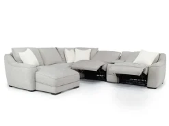 Mayflower 6 Piece 2 Power Chaise Sectional W/ 2 Power Armless Recliner & Audio Console In Ashland Sand, Left Facing