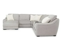 Mayflower 6 Piece 2 Power Chaise Sectional W/ 2 Power Armless Recliner & Audio Console In Ashland Sand, Left Facing