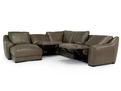 Mayflower 6 Piece 2 Power Chaise Sectional W/ 2 Power Armless Recliner & Audio Console In Seville Umber Leather, Left Facing