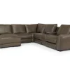 Mayflower 6 Piece 2 Power Chaise Sectional W/ Audio Console In Seville Umber Leather, Left Facing