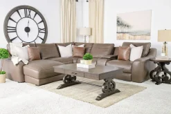 Mayflower 6 Piece 2 Power Chaise Sectional W/ Audio Console In Seville Umber Leather, Left Facing