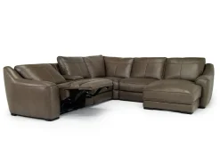 Mayflower 6 Piece 2 Power Chaise Sectional W/ Audio Console In Seville Umber Leather, Left Facing
