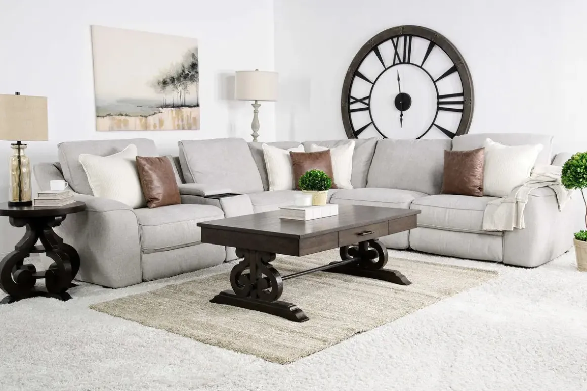 Mayflower 6 Piece 2 Power Sectional W/ Audio Console In Ashland Sand