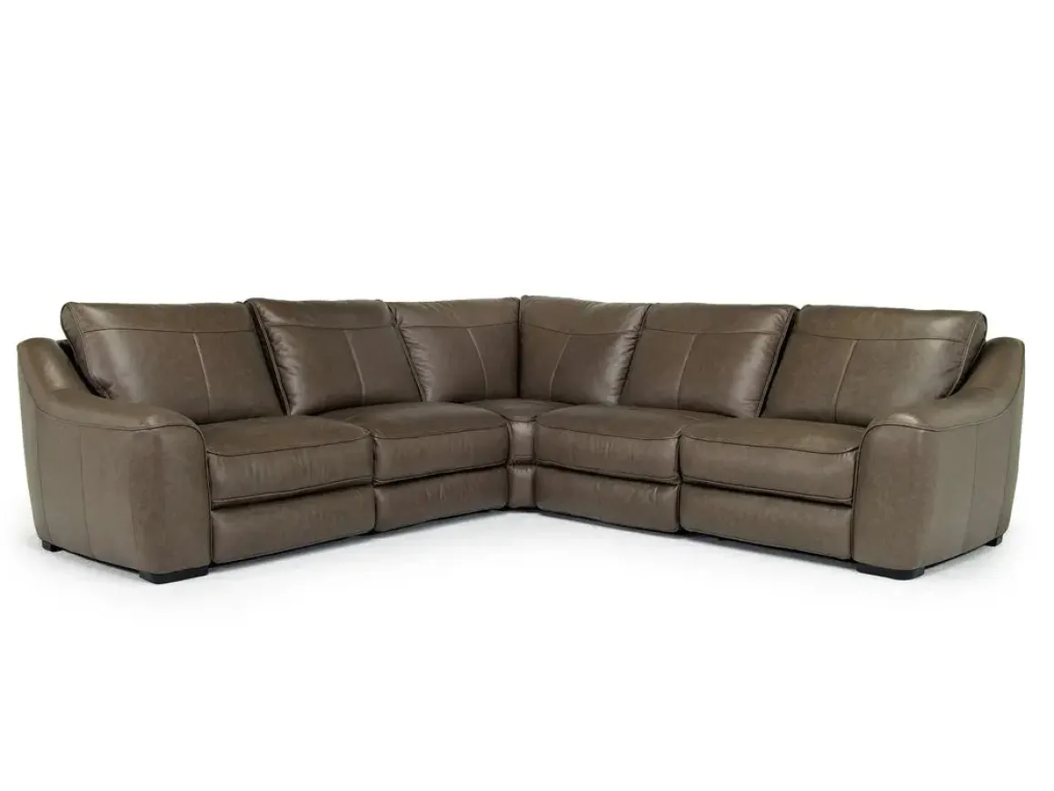 Mayflower 5 Piece 2 Power Sectional W/ 2 Power Armless Recliner In Seville Umber Leather
