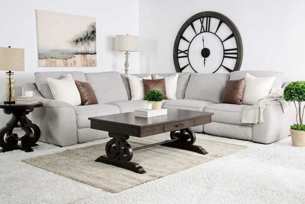 Mayflower 5 Piece 2 Power Sectional W/ 2 Power Armless Recliner In Ashland Sand