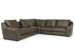 Mayflower 6 Piece 2 Power Sectional W/ Audio Console In Seville Umber Leather