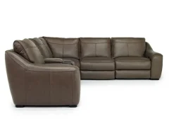 Mayflower 6 Piece 2 Power Sectional W/ Audio Console In Seville Umber Leather