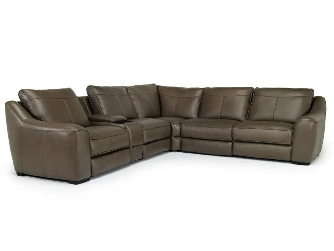 Mayflower 6 Piece 2 Power Sectional W/ 2 Power Armless Recliner & Audio Console In Seville Umber Leather