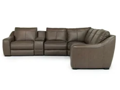 Mayflower 6 Piece 2 Power Sectional W/ 2 Power Armless Recliner & Audio Console In Seville Umber Leather
